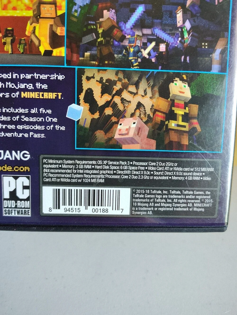Minecraft Story Mode Complete Adventure PC DVD Episodes 1-8 Telltale Used